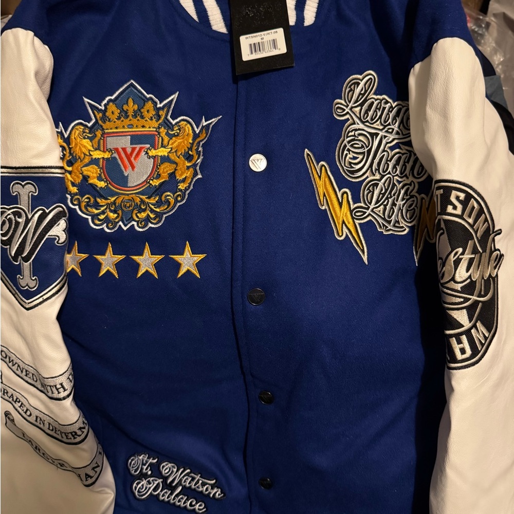 Watson awesome Blue and White Varsity Jacket Embroidered Patches size M us only